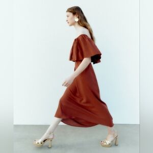 Zara | NWOT Linen Blend Dress with Ruffles